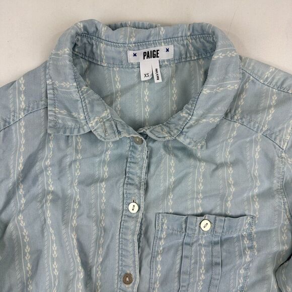 Paige TENNA Blue Striped Chambray Button Up Shirt 100% Tencel Lyocell L/S Sz XS - Picture 2 of 10